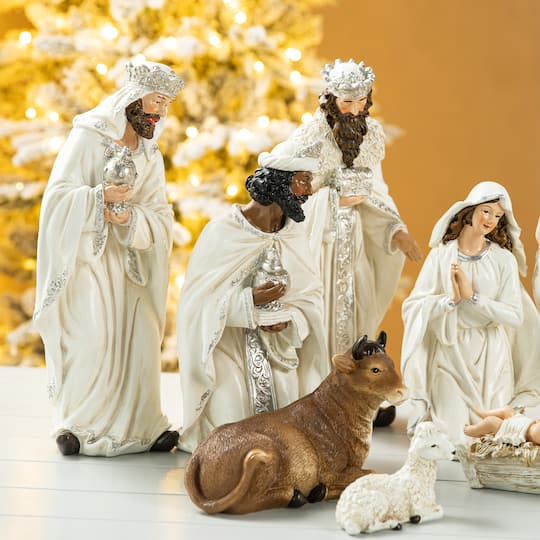 Glitzhome® 12 Piece Oversized Ivory Nativity Figurine Set